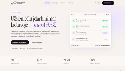 เว็บไซต์บริษัทที่ปรึกษาด้านการย้ายถิ่นฐาน — projektugalia.lt เวอร์ชันภาษาอังกฤษ