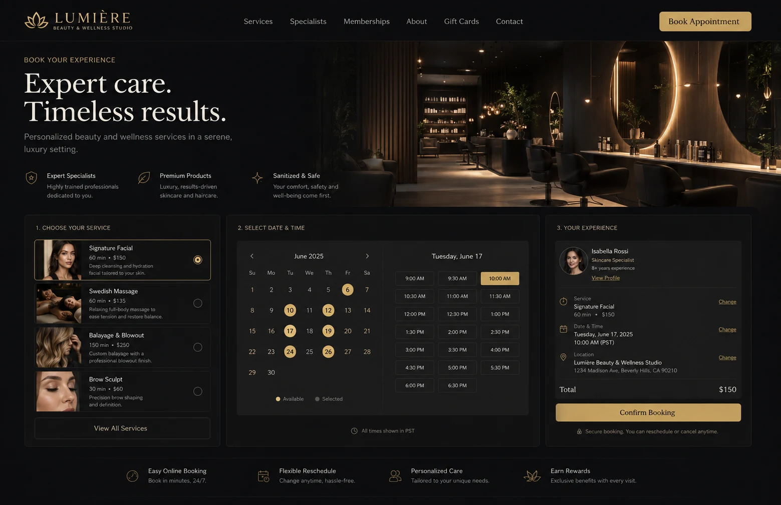 Booking-enabled website example